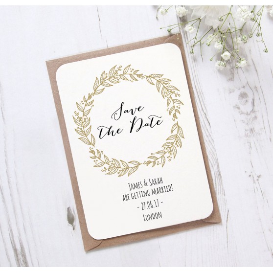 'Gold Wreath' Save the Date Sample