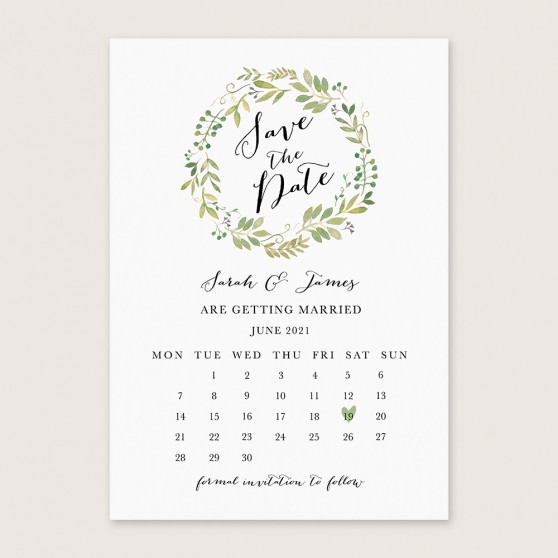 'Green Floral Calendar GF12' Save the Date