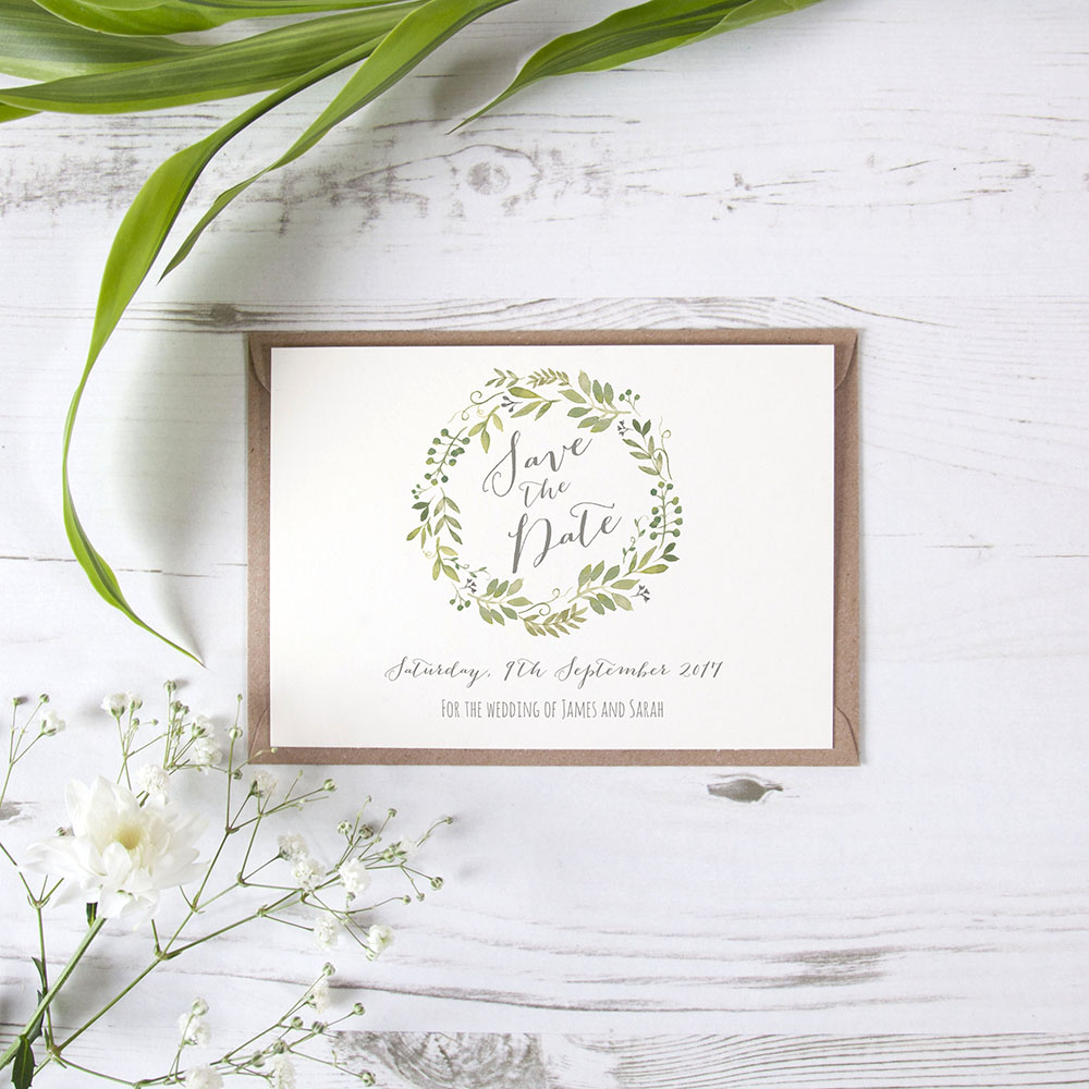 'Green Floral Watercolour' Save the Date Sample
