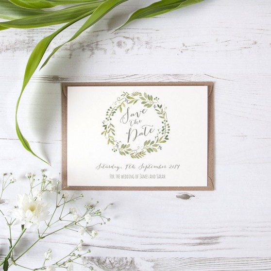 'Green Floral Watercolour' Save the Date Sample