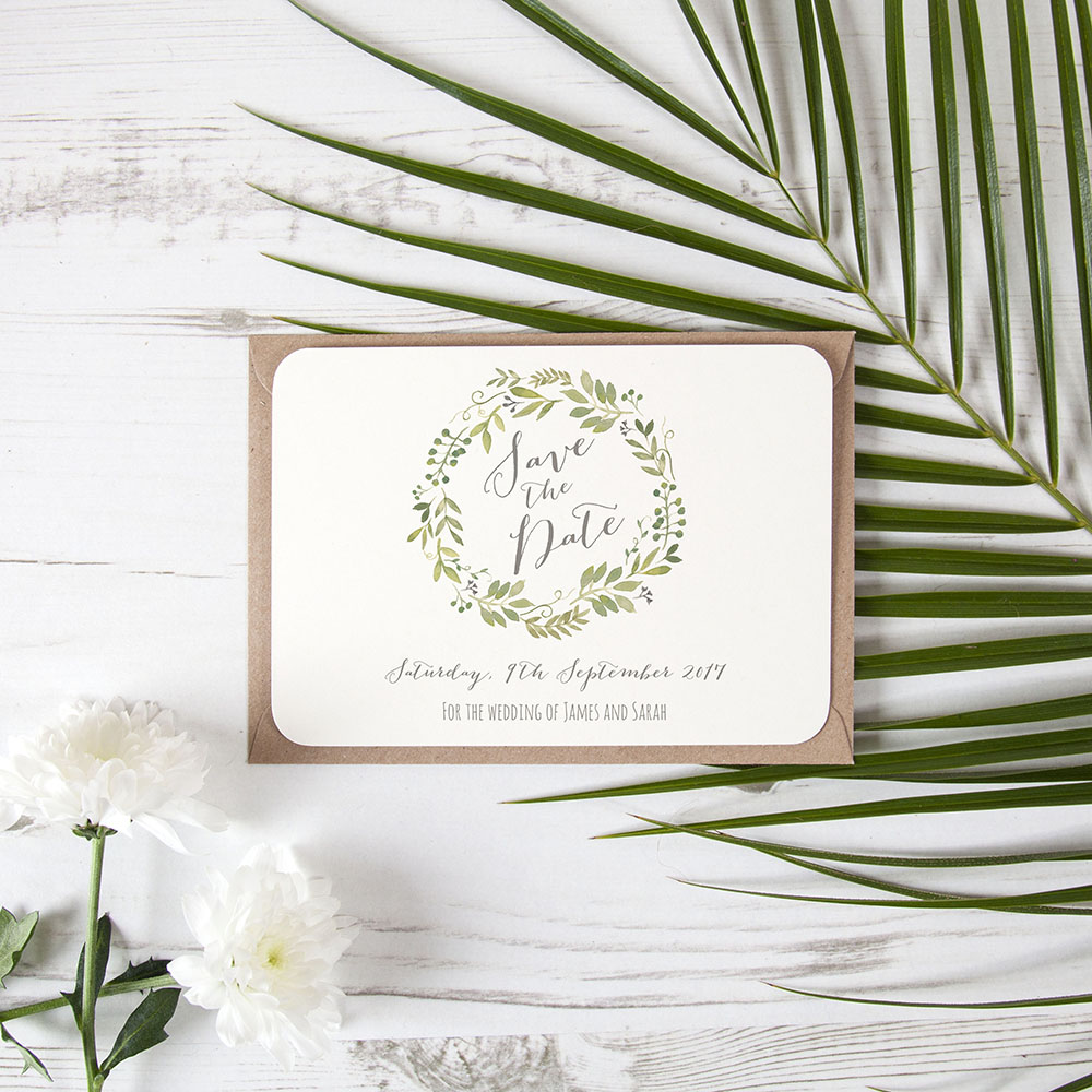'Green Floral Watercolour' Save the Date Sample