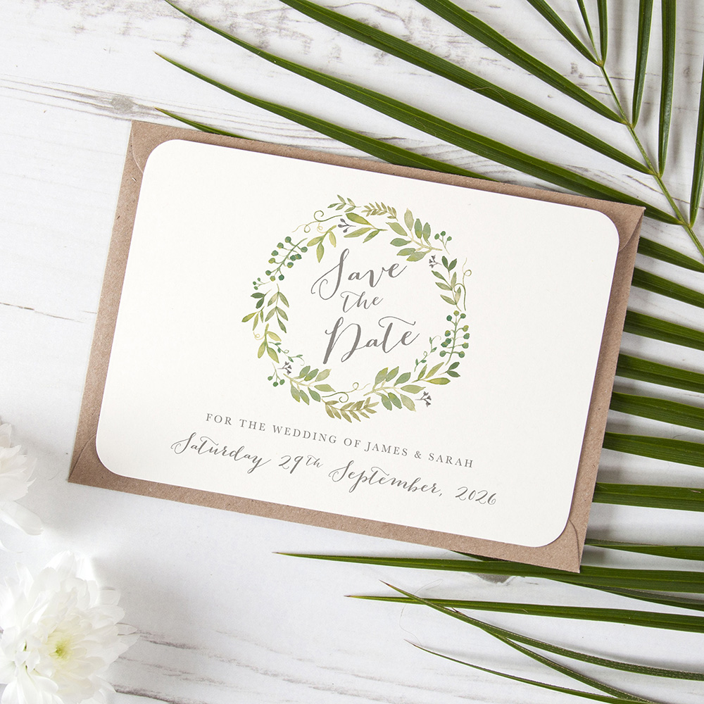 'Green Floral Watercolour' Save the Date