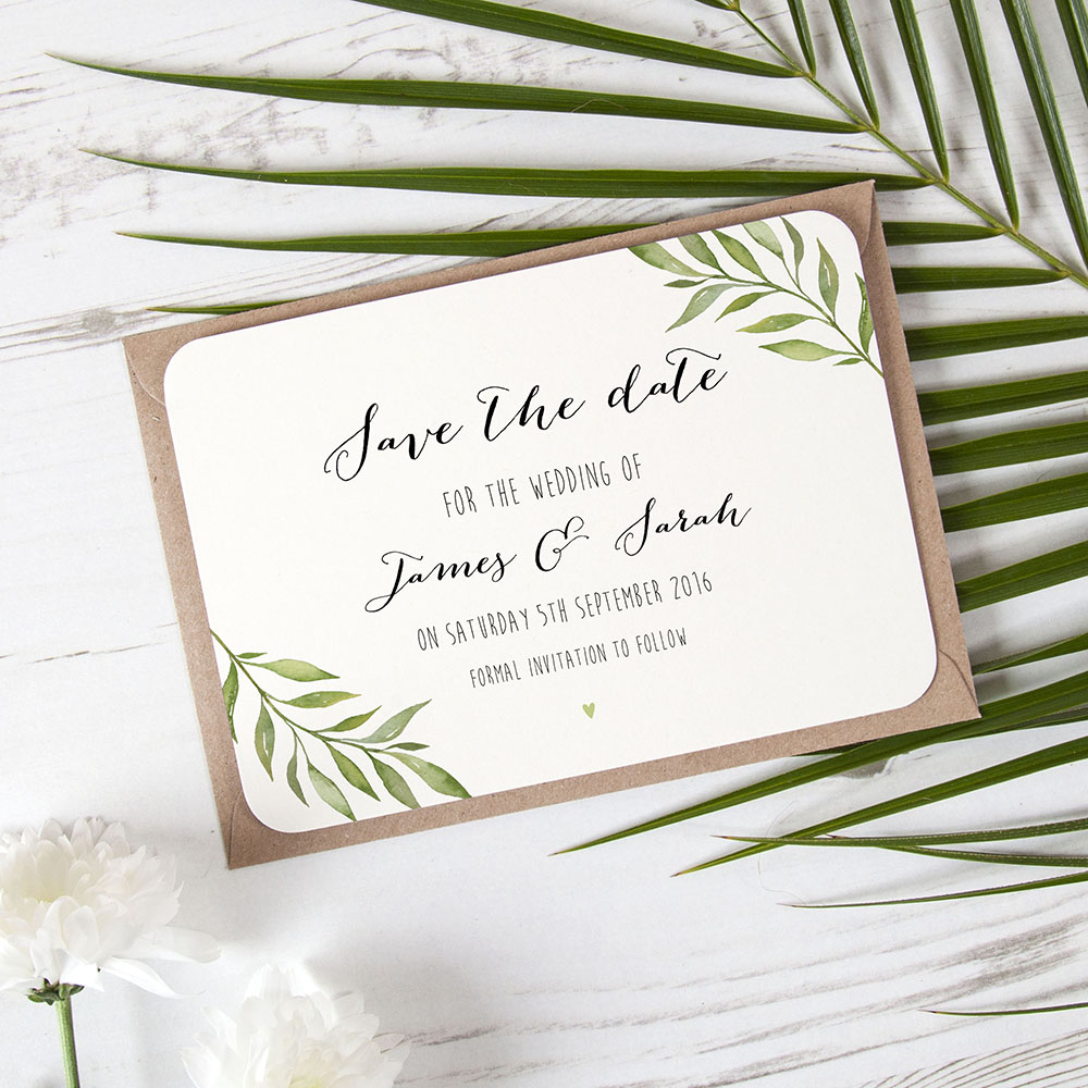 'Green Leaf' Save the Date Sample