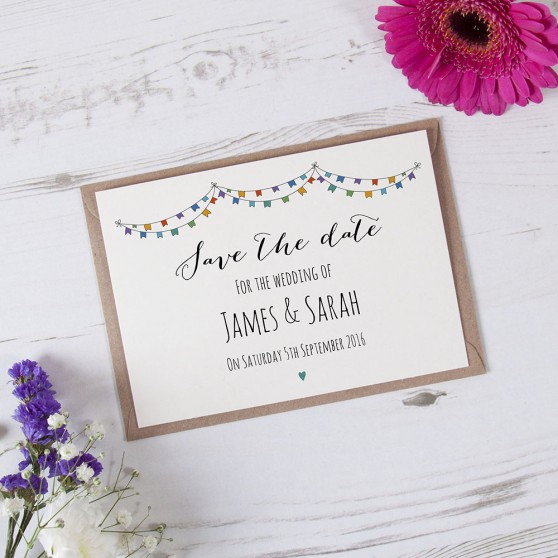 'Multi Flag Bunting' Save the Date Sample