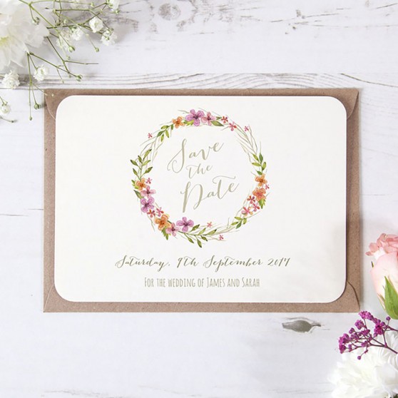 'Multi Floral Watercolour' Save the Date Sample