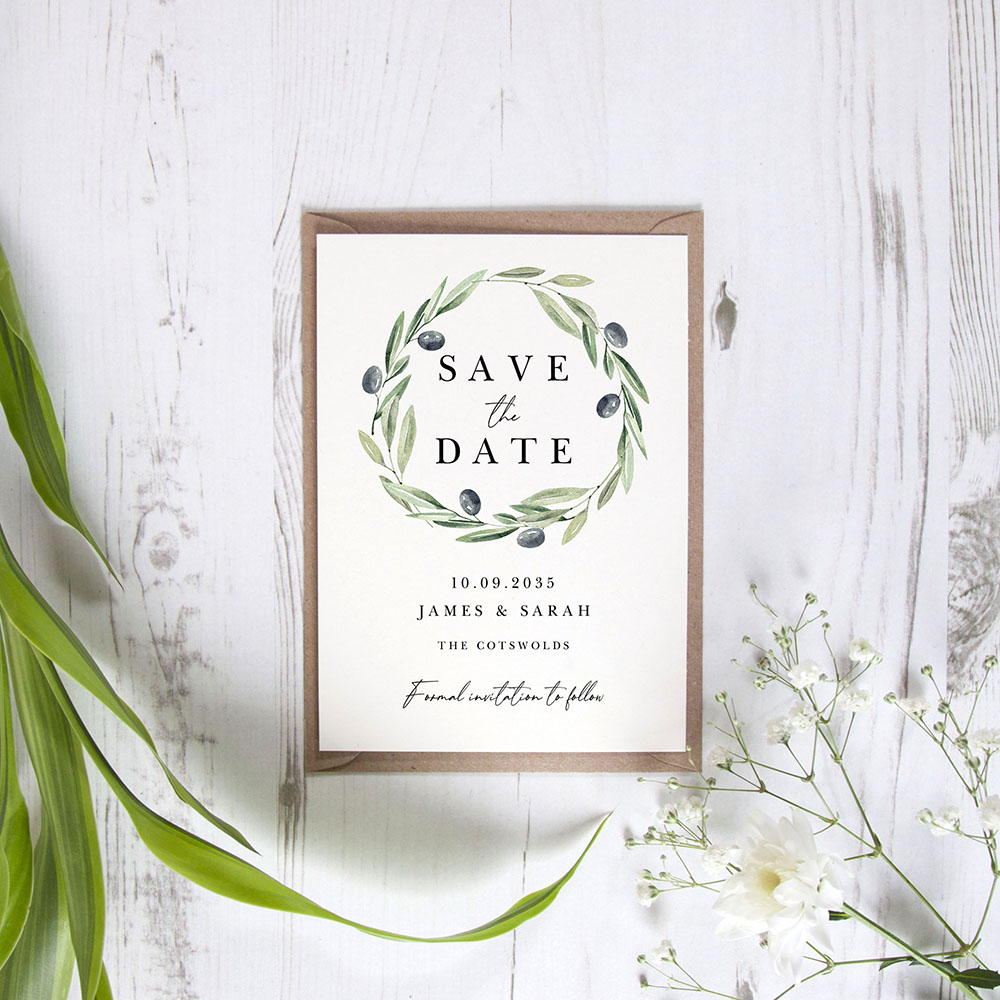 'Olive Leaves OL102' Save the Date Sample