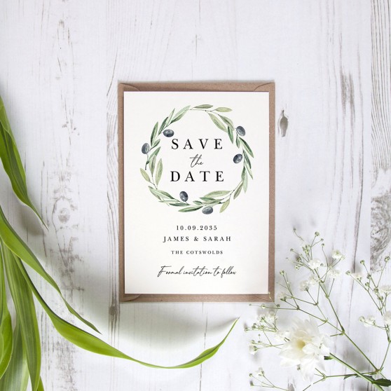 'Olive Leaves OL102' Save the Date Sample