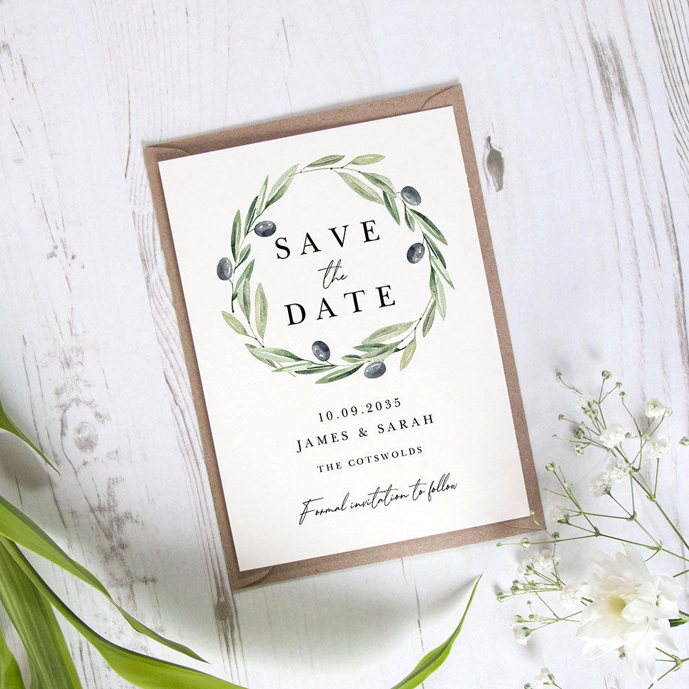 'Olive Leaves OL102' Save the Date Sample