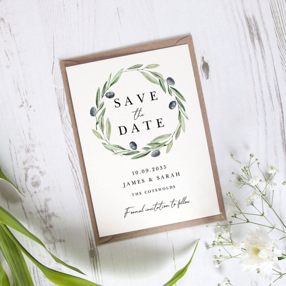 'Olive Leaves OL102' Save the Date Sample