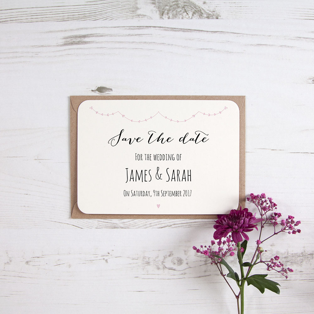 'Pink Heart Bunting' Save the Date Sample