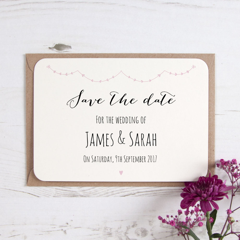 'Pink Heart Bunting' Save the Date Sample