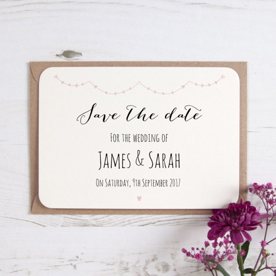'Pink Heart Bunting' Save the Date Sample