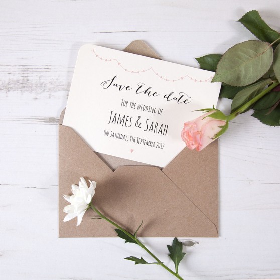 'Peach Pink Heart Bunting' Save the Date Sample