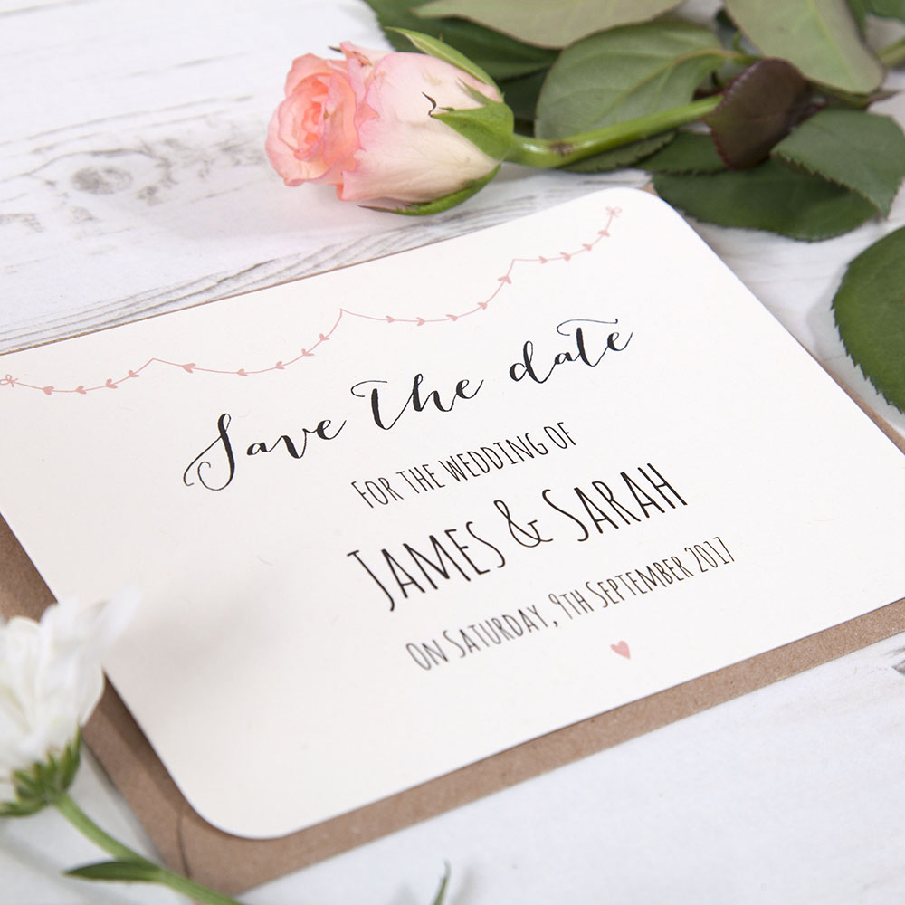 'Peach Pink Heart Bunting' Save the Date Sample