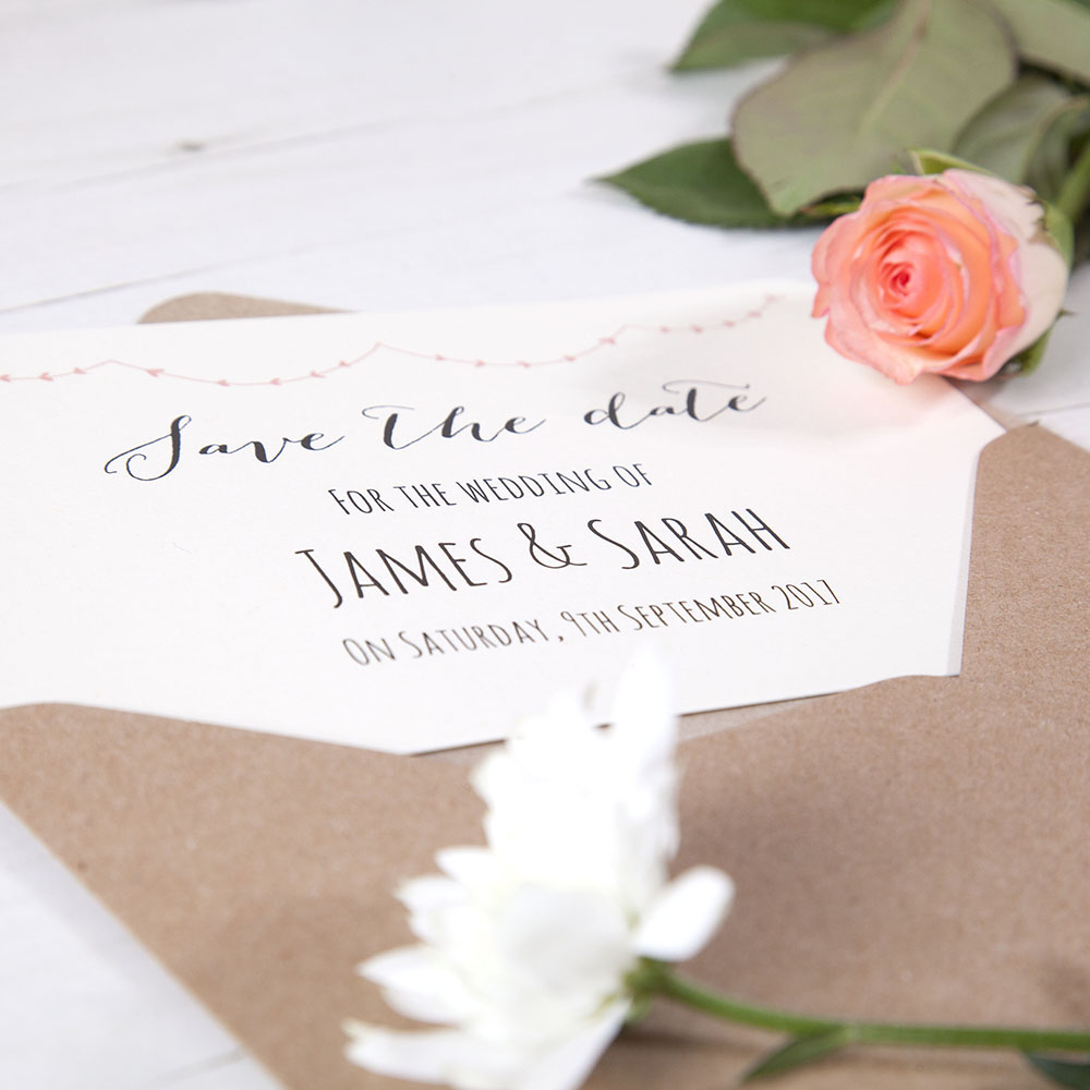 'Peach Pink Heart Bunting' Save the Date Sample