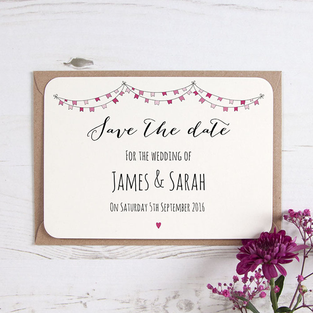 'Pink Flag Bunting' Save the Date Sample