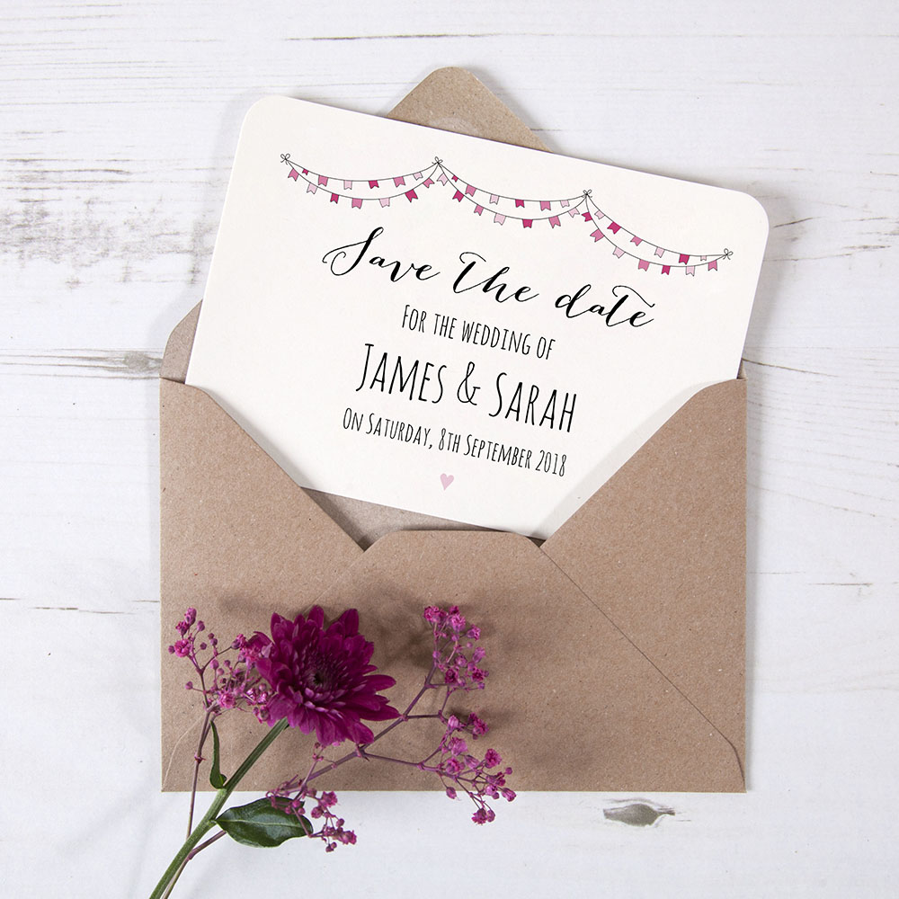 'Pink Flag Bunting' Save the Date Sample