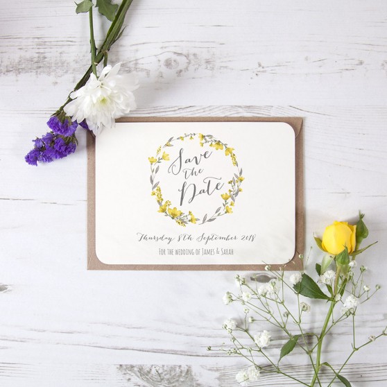 'Yellow Floral Watercolour' Save the Date Sample