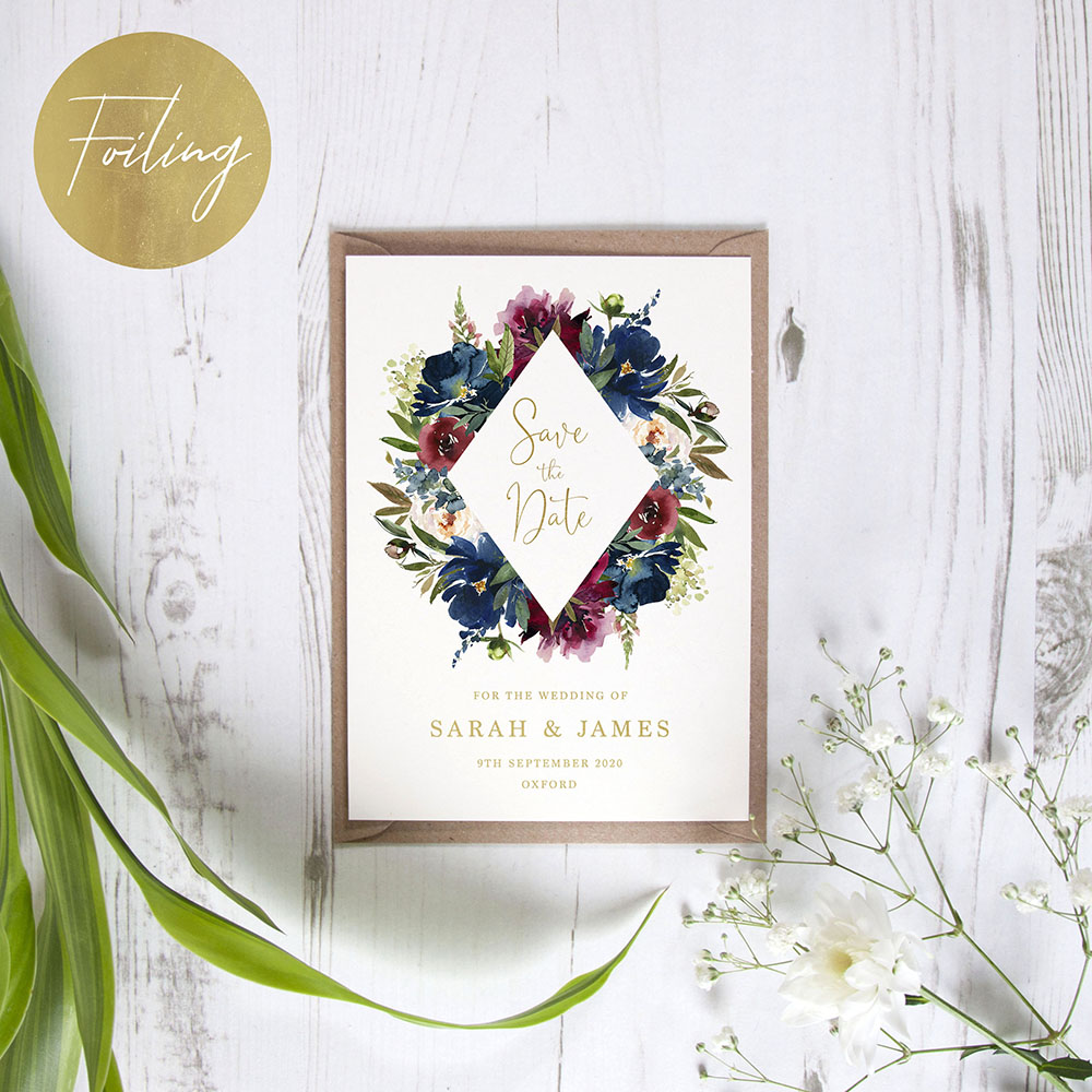 'Blue Velvet Diamond' Foil Save the Date Sample