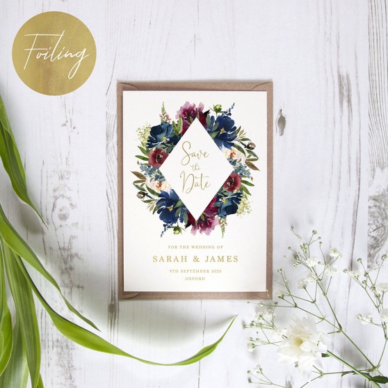 'Blue Velvet Diamond' Foil Save the Date Sample