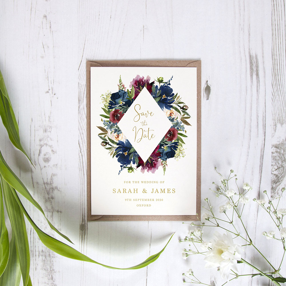 'Blue Velvet Diamond' Foil Save the Date Sample