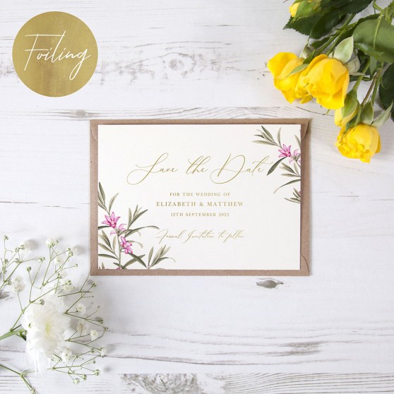 'Pink Botanical PB10' Foil Save the Date