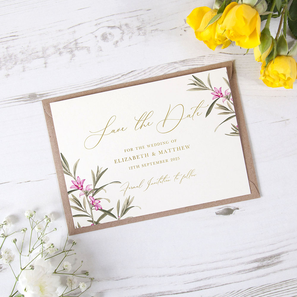 'Pink Botanical PB10' Foil Save the Date