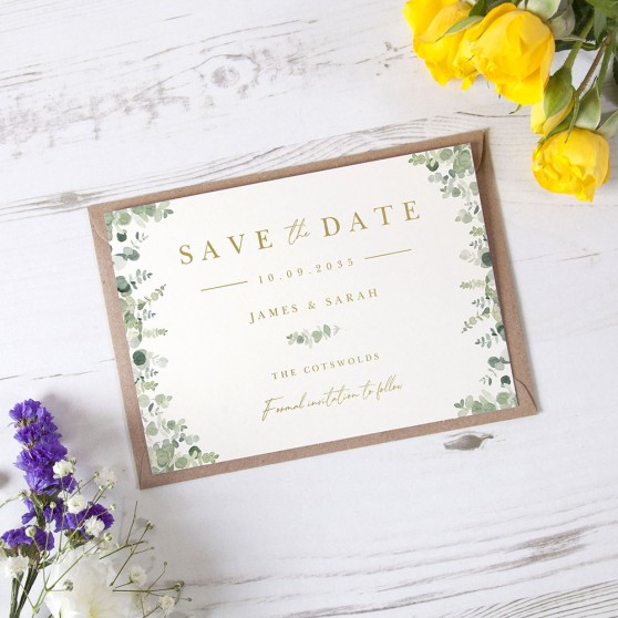 'Classic Eucalyptus CE10' Foil Save the Date Sample