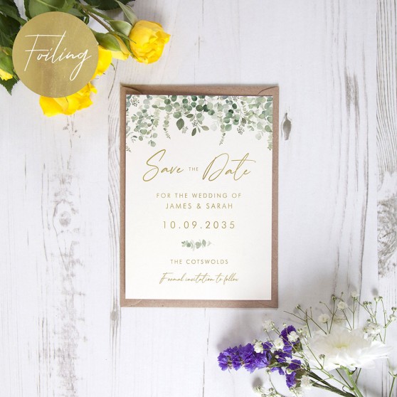 'Classic Eucalyptus CE14' Foil Save the Date Sample