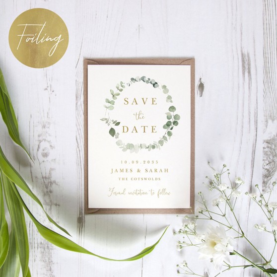 'Classic Eucalyptus CE15' Foil Save the Date Sample