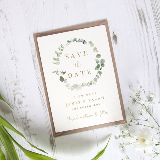 'Classic Eucalyptus CE15' Foil Save the Date Sample