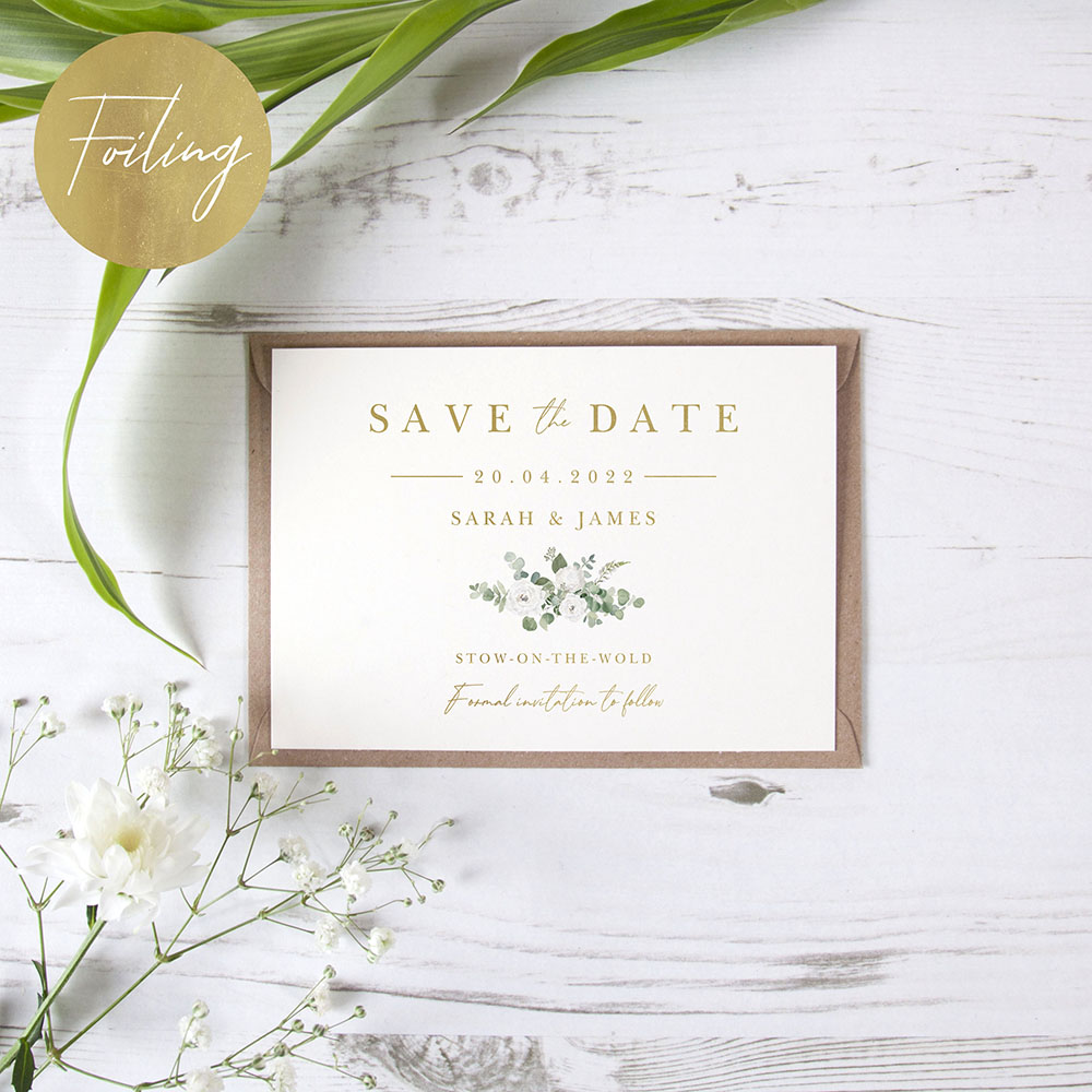 'Classic Eucalyptus CE18' Foil Save the Date Sample