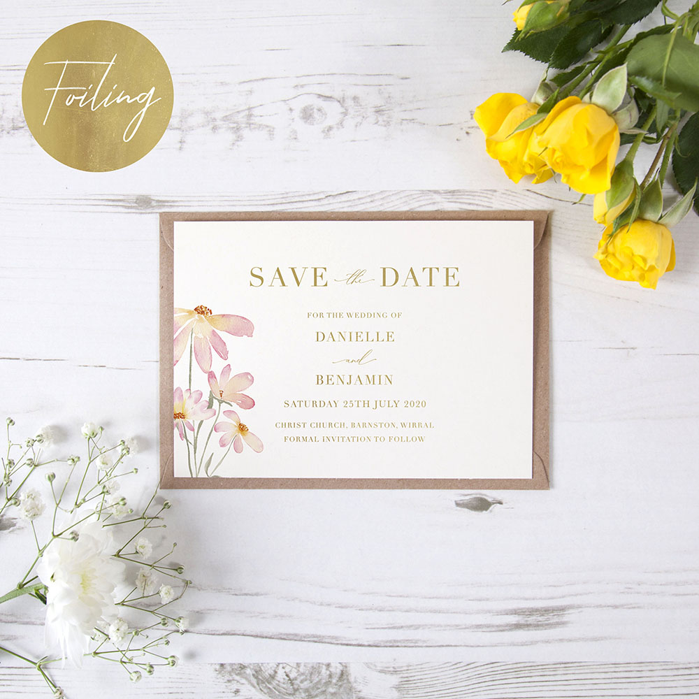 'Daisy Pink' Foil Save the Date Sample
