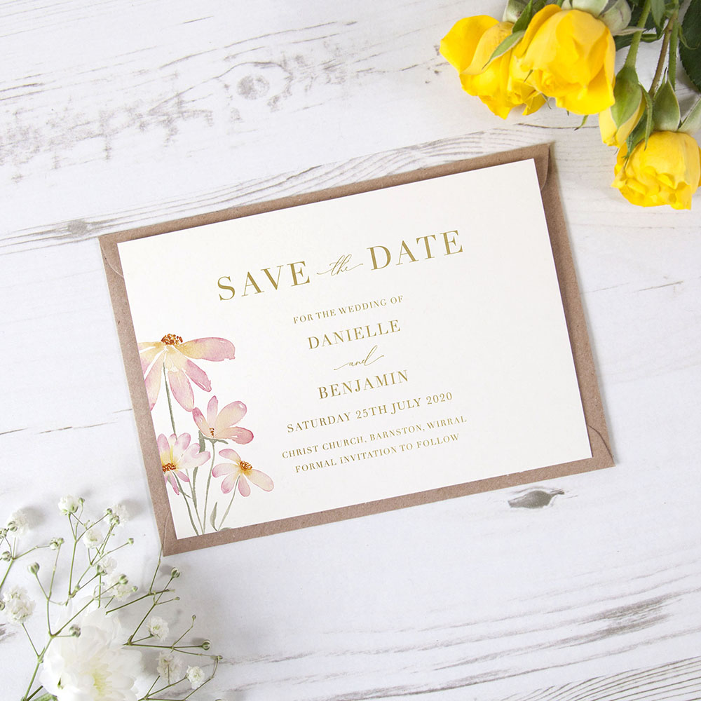 'Daisy Pink' Foil Save the Date Sample