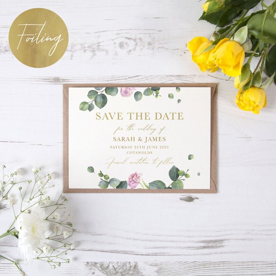 'Eucalyptus Blush' Foil Save the Date Sample