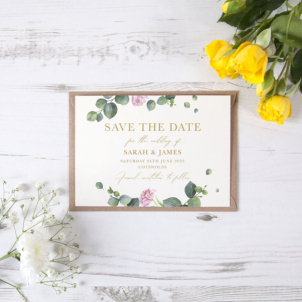 'Eucalyptus Blush' Foil Save the Date