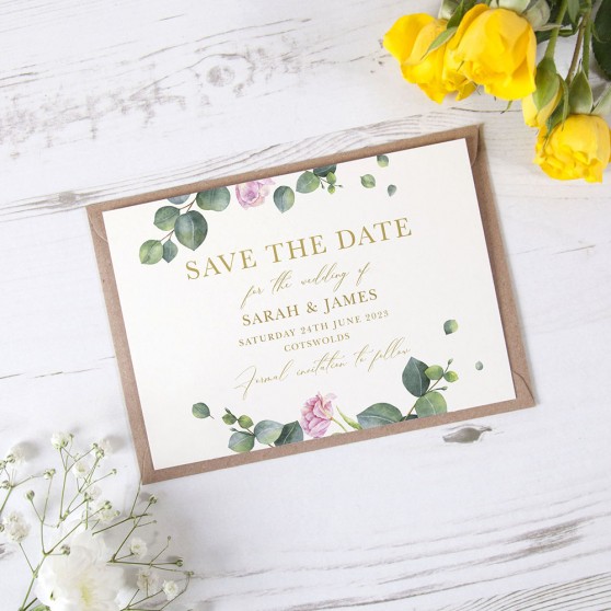 'Eucalyptus Blush' Foil Save the Date Sample