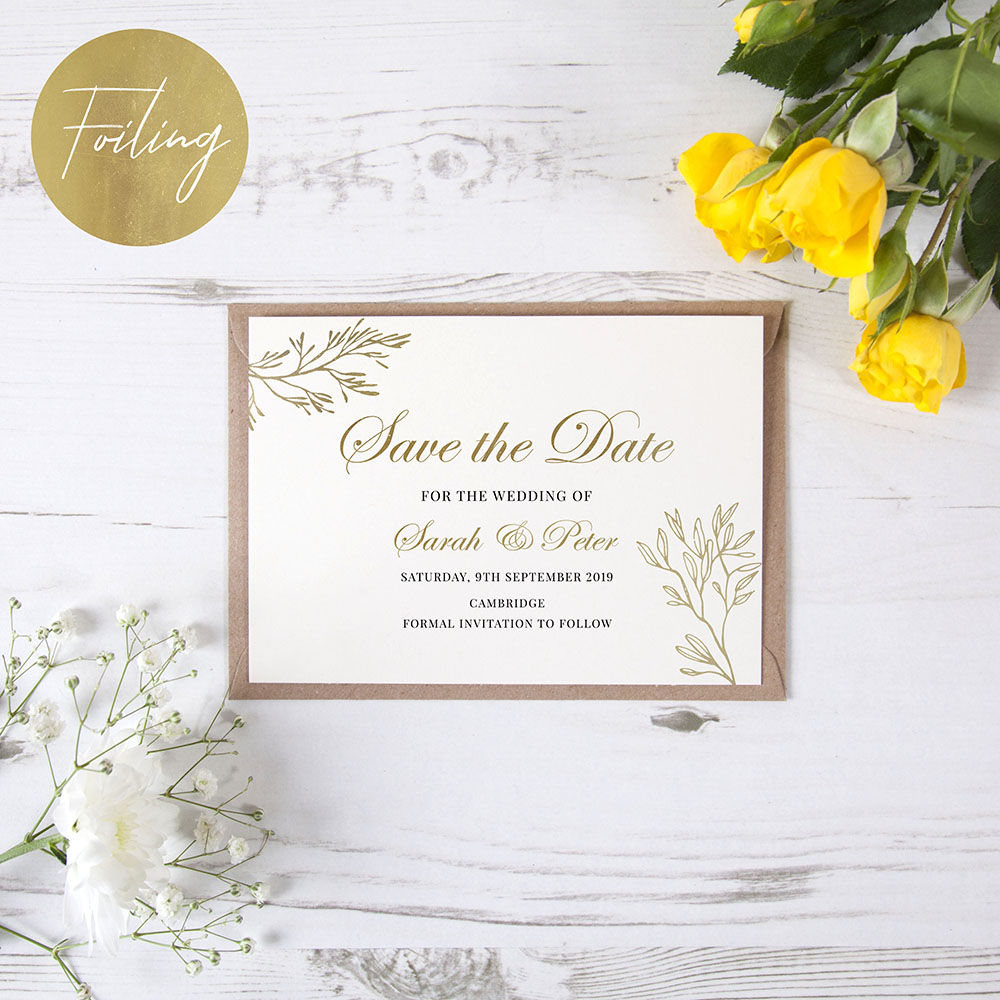 'Gold Leaf' Foil Save the Date Sample