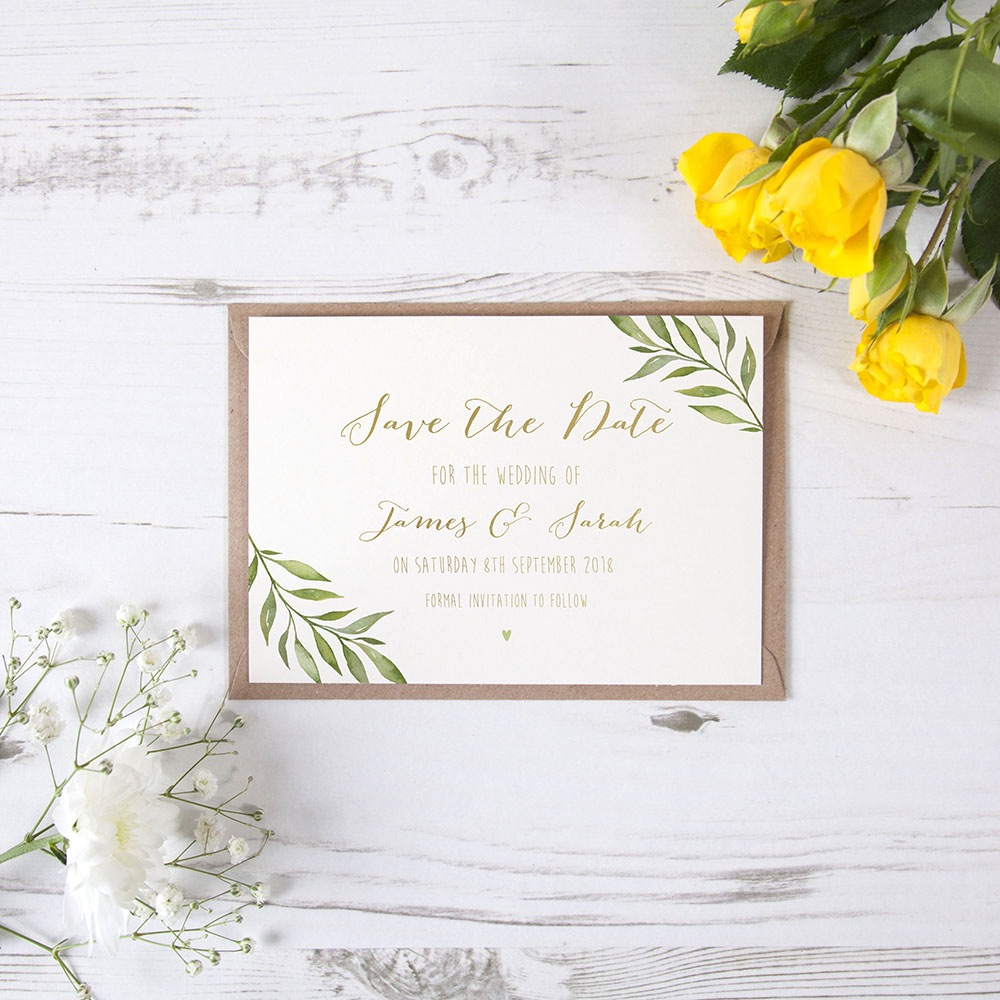 'Green Leaf' Foil Save the Date