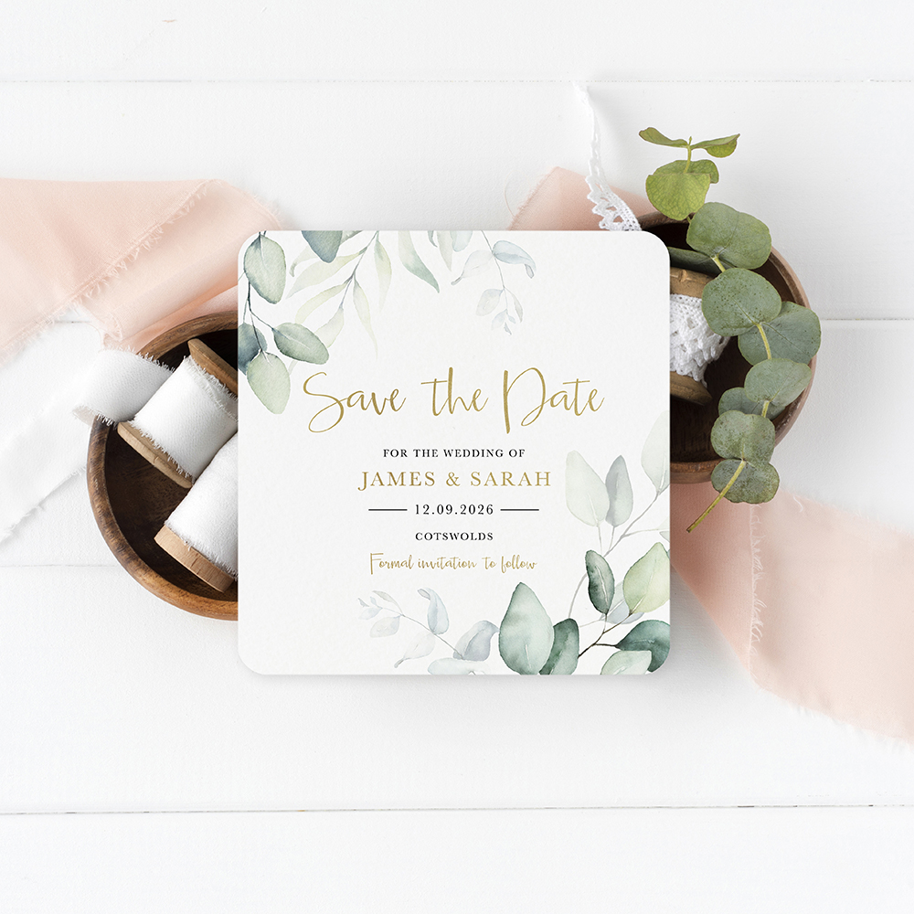 'Dreamy Eucalyptus' Square Foil Save the Date