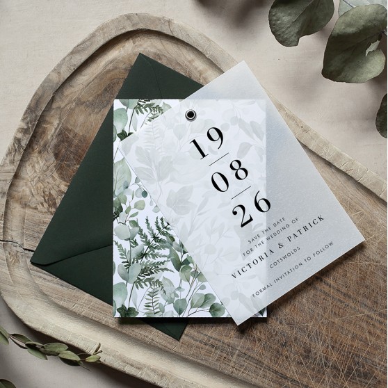 'Enchanting Eucalytpus EE0' Layered Vellum Save the Date