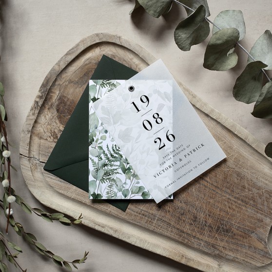 'Enchanting Eucalytpus EE0' Layered Vellum Save the Date