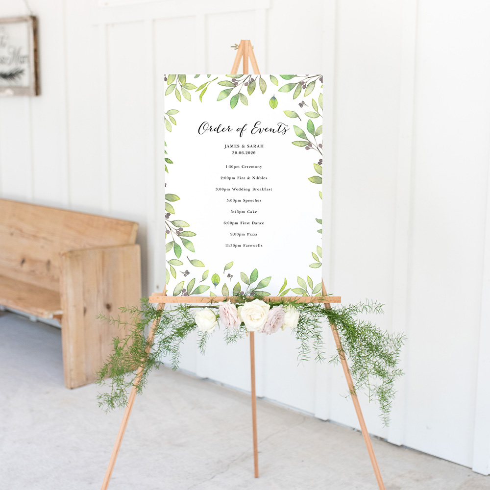 'Arabella' Wedding Order of Events Sign A2/A1