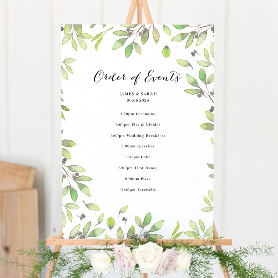 'Arabella' Wedding Order of Events Sign A2/A1