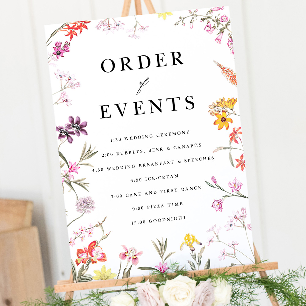 'Wild Botanical' Wedding Order of Events Sign A2/A1