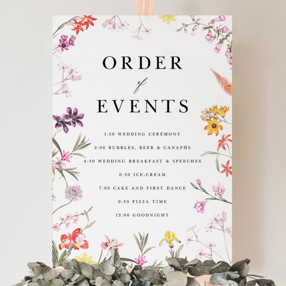 'Wild Botanical' Wedding Order of Events Sign A2/A1