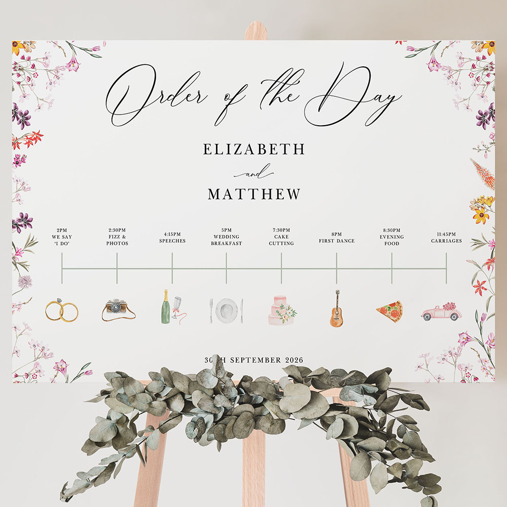 'Wild Botanical' Wedding Timeline A2/A1