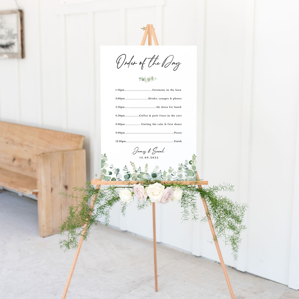 'Classic Eucalyptus' Wedding Order of Events Sign A2/A1