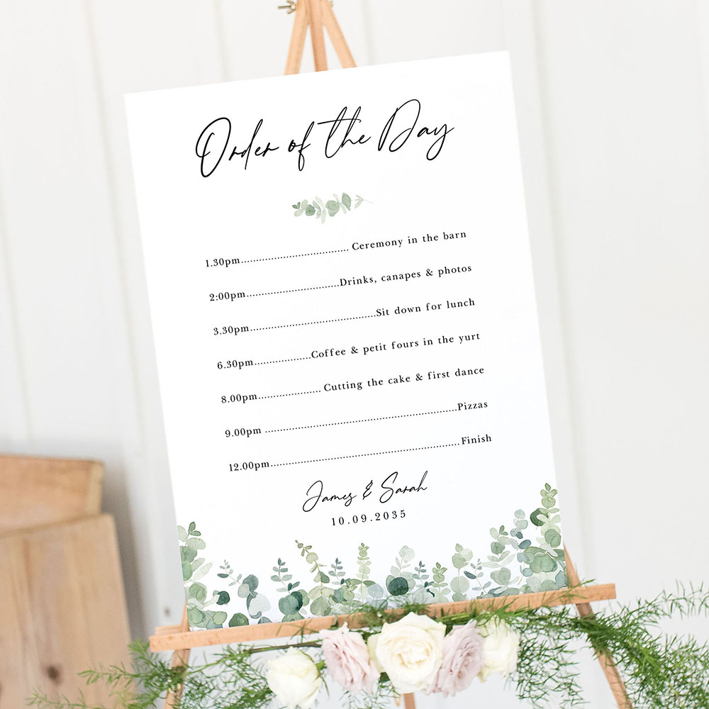 'Classic Eucalyptus' Wedding Order of Events Sign A2/A1