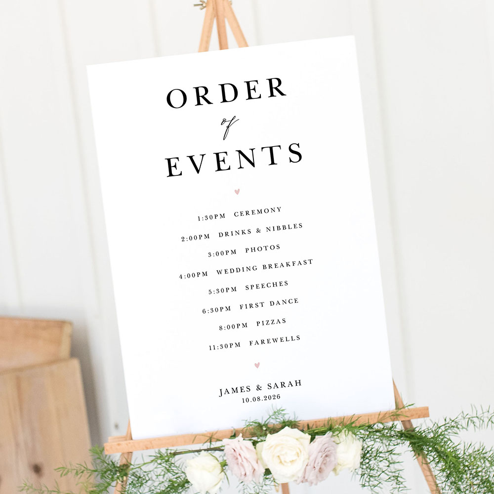 'Fiona' Wedding Order of Events Sign A2/A1
